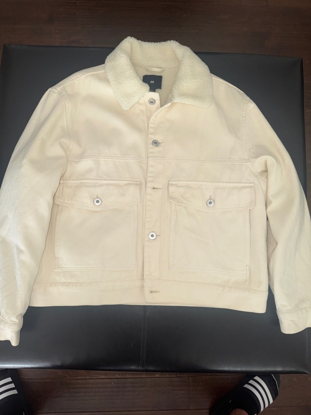 H&M Cream Sherpa-Lined Bomber-ish Jean Jacket